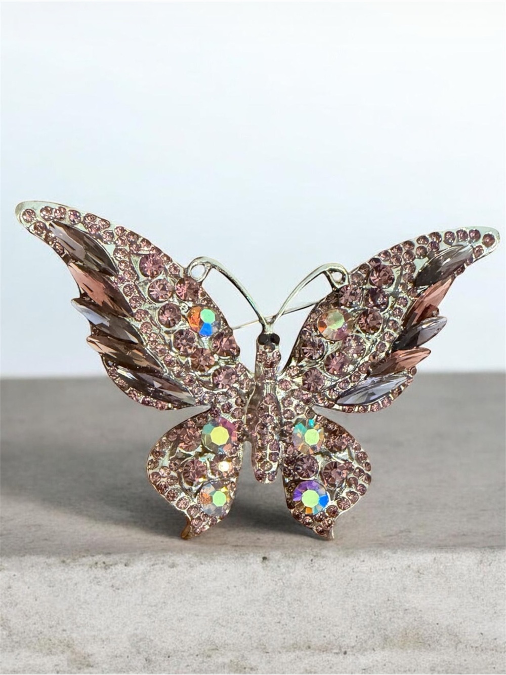 Pink Crystal Butterfly Brooch NWT